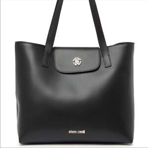 Roberto Cavalli Leather Tote Bag, Black, NWT